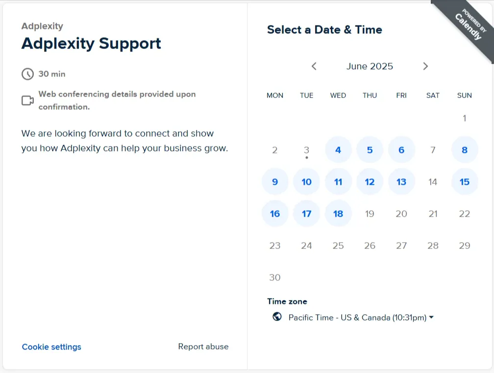 Adplexity Support - Calendly